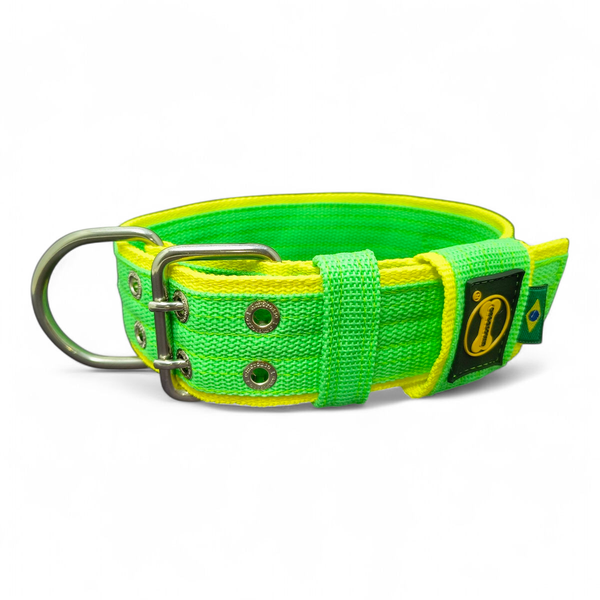  Coleira Para Cachorro Amorosso - Personalizada Slim (Verde Claro e Amarelo) 