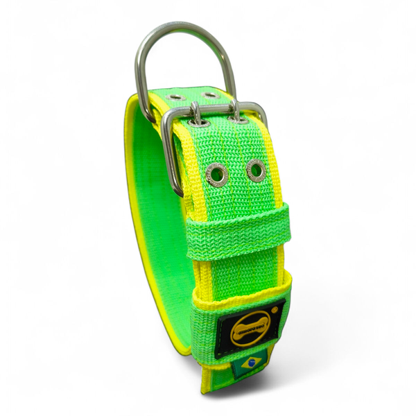  Coleira Para Cachorro Amorosso - Personalizada Slim (Verde Claro e Amarelo) 