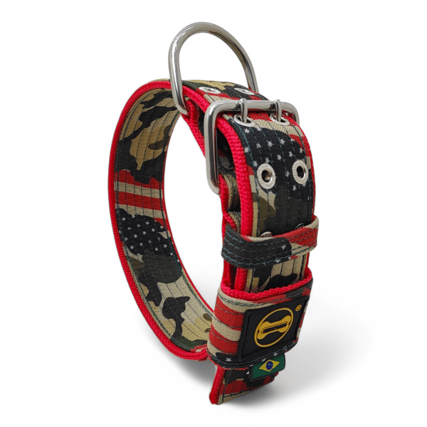 Coleira Amorosso® Camuflado USA Borda Vermelho