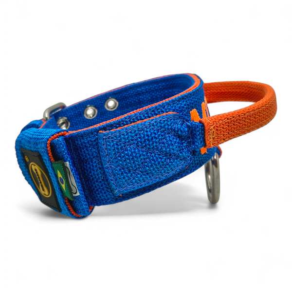 Coleira Poderosso Personalizada Azul e Laranja
