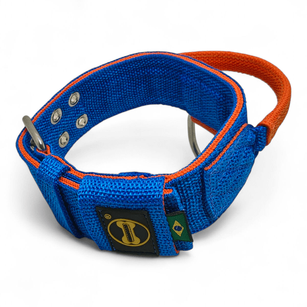 Coleira Poderosso Personalizada Azul e Laranja