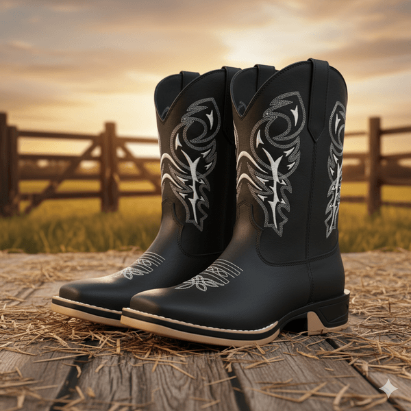 Bota Texana Masculina Country Bico Quadrado Couro Sola Jump Delegada