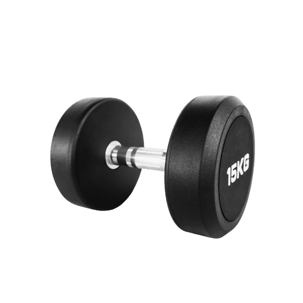 DUMBBELL REDONDO INJETADO 15 KG – PEGADA CROMADA RECARTILHADA
