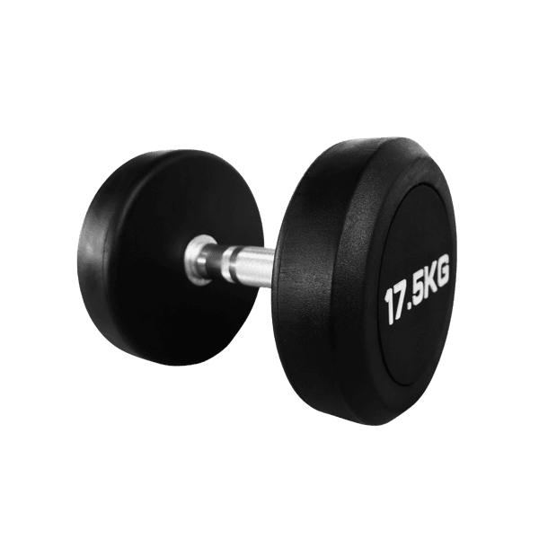DUMBBELL REDONDO INJETADO 17,5 KG – PEGADA CROMADA RECARTILHADA
