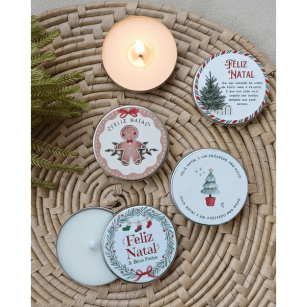 Lata Mini - Vela Aromática de Natal - Aroma Canela (4 Artes Exclusivas)