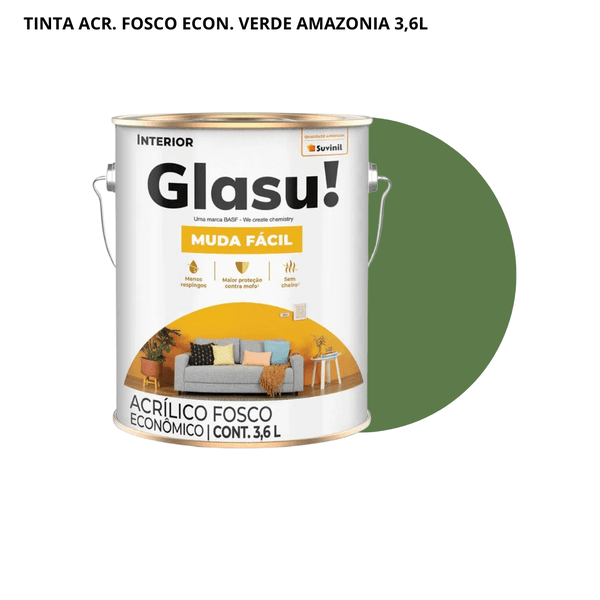 TINTA ACRÍLICA FOSCO MUDA FÁCIL VERDE AMAZONIA 3,6L GLASU!