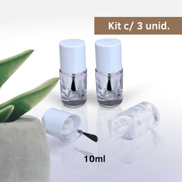Frasco de Vidro Para Esmalte 10ml Kit c/3 - Incolor/Branco