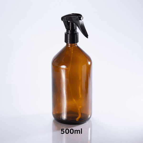 Frasco De Vidro Âmbar 500ml + Mini Gatilho Spray Preta R24