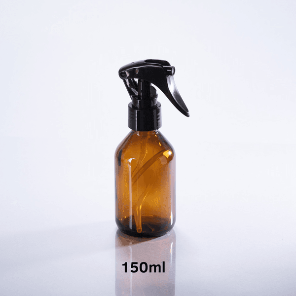 Frasco De Vidro Âmbar 150ml + Mini Gatilho Spray Preta R24