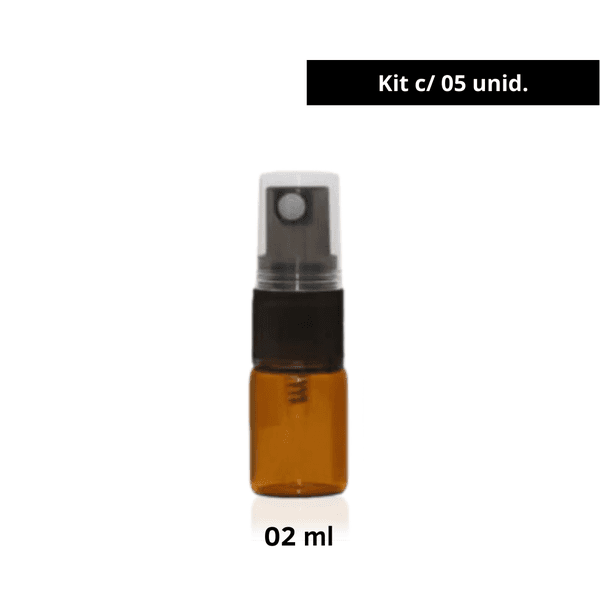 Frasco Vidro Âmbar Spray 02ML Kit c/5 Preto