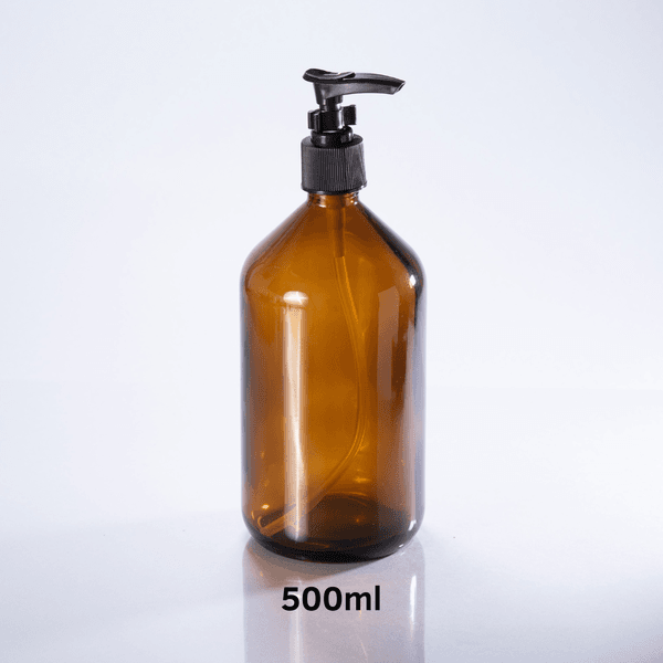 Frasco De Vidro Âmbar 500ml + Válvula Pump R24 - Preta