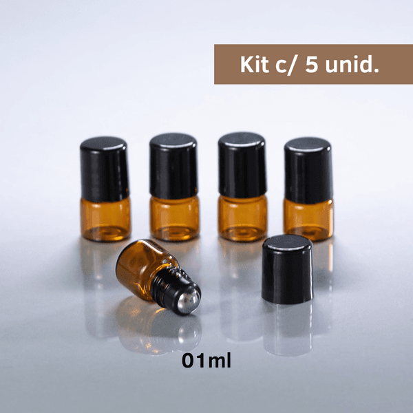 Frasco de Vidro Âmbar Roll-on Fino 01ml Preto