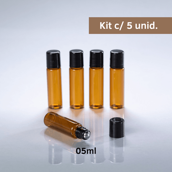 Frasco de Vidro Âmbar Roll-on Fino 05ml Preto