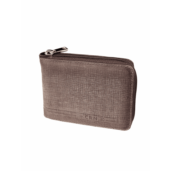 Carteira Masculina Em Couro Legitimo Café Jeans Com Ziper