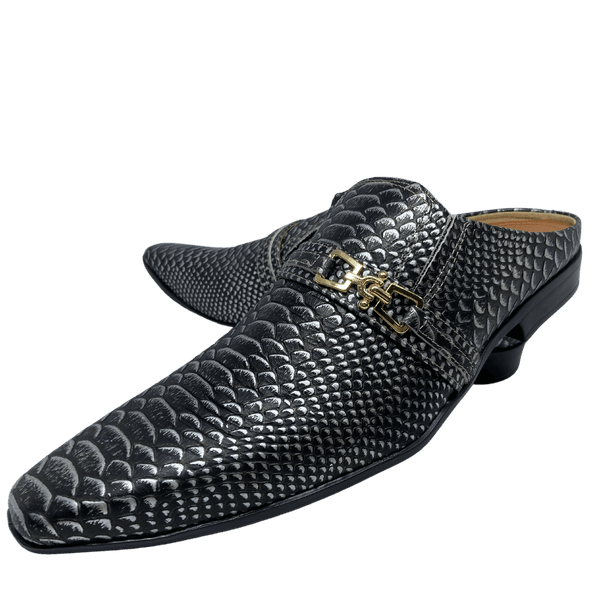 Babuche Masculino Em Couro Preto Croco Ref: BB1063