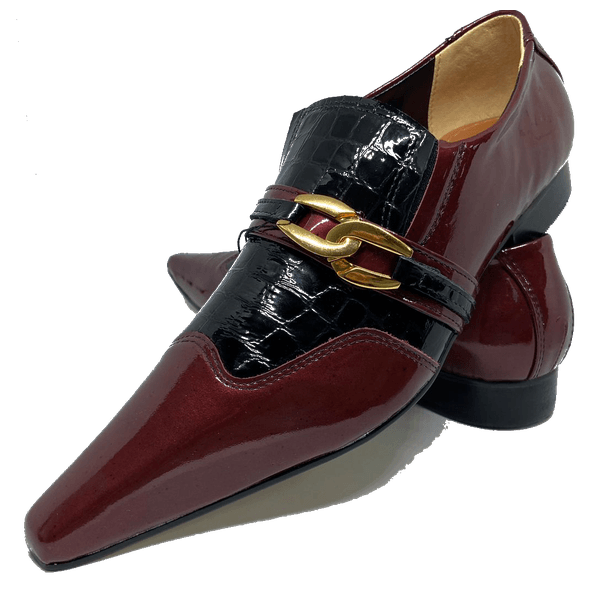 Sapato Masculino Em Couro Social Executivo Vermelho Crocored Veneza Collection Ref: 7053 Outlet