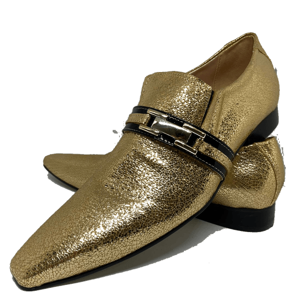 Sapato Masculino Italiano em Couro Flowers Dourado 3D Ref: 1302