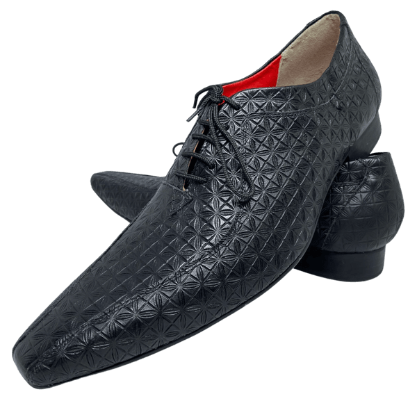 Sapato Masculino Italiano Executivo Luxo Preto Ladrilhado 3D - Ref: D555