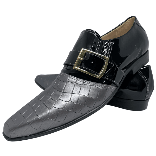 Sapato Italiano em Couro Social Preto com Chumbo Croko Ref: D604 Outlet