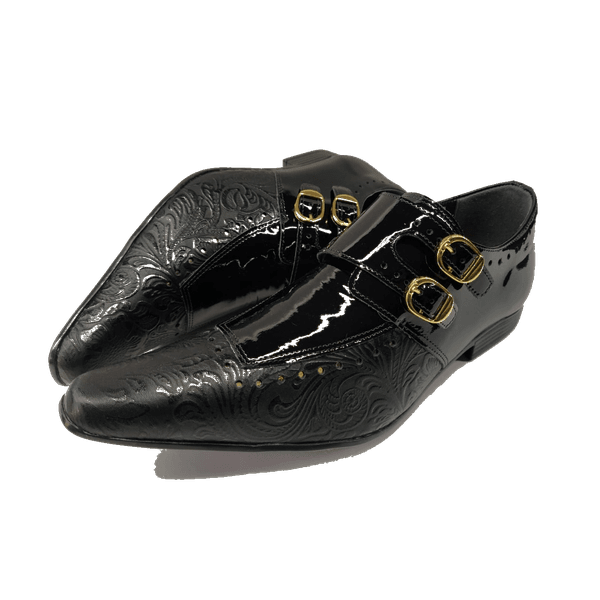 Sapato Masculino Em Couro Preto Flower - Veneza Collection - Ref: 7105 - Outlet