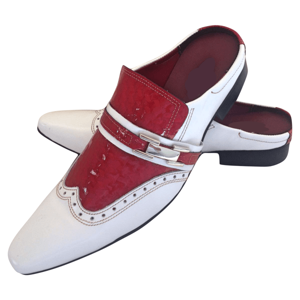 Mule Masculino Em Couro - Babuche - White Red - Ref: 714