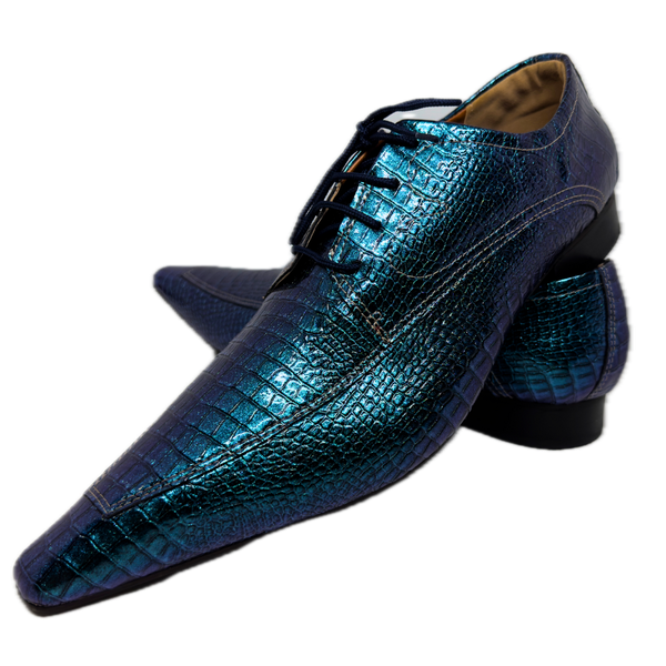 Sapato Masculino Italiano Em Couro Azul Réptil Bico Fino Ref: D920 Outlet