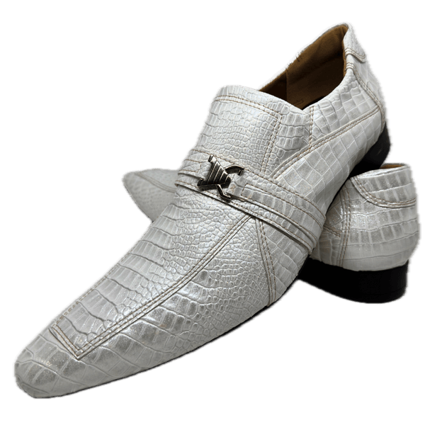 Sapato Masculino Italiano Em Couro Branco Réptil Ref: D921 Outlet