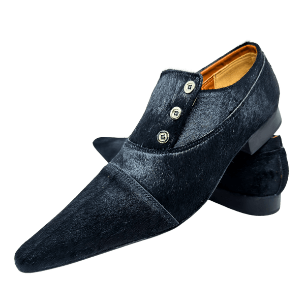 Sapato Masculino Italiano Em Couro Bovino Pêlo Preto Natural Ref: D955