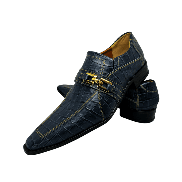 Sapato Masculino Italiano Couro Preto Pesponto Amarelo com Fivela Ref: 968