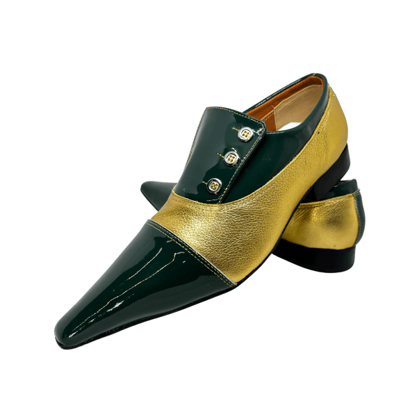 Sapato Masculino Italiano Couro Verde e Dourado com Botões Ref: 969