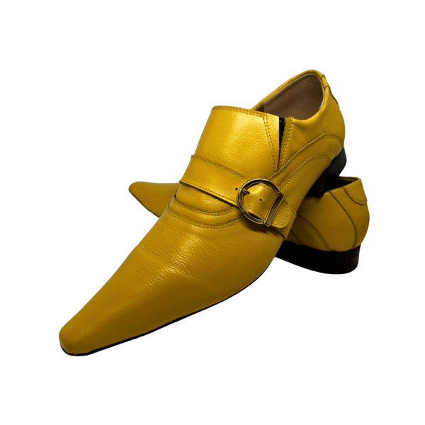 Sapato Masculino Italiano Couro Amarelo Com Fivela Dourada Ref: 971