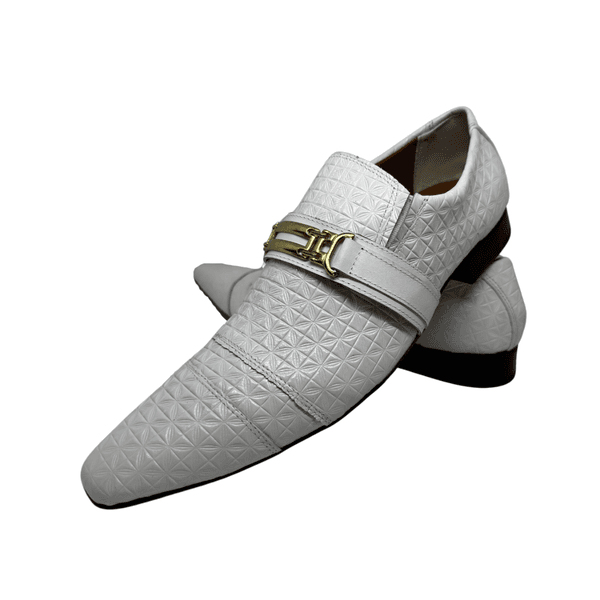 Sapato Masculino Italiano Couro Branco Com Fivela Dourada Ref: 975
