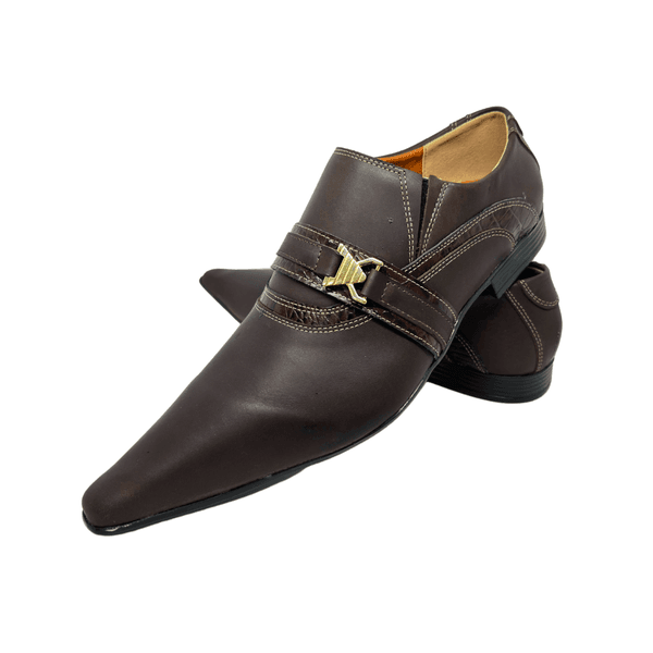 Sapato Masculino Italiano Couro Liso Marrom Escuro Ref: 976
