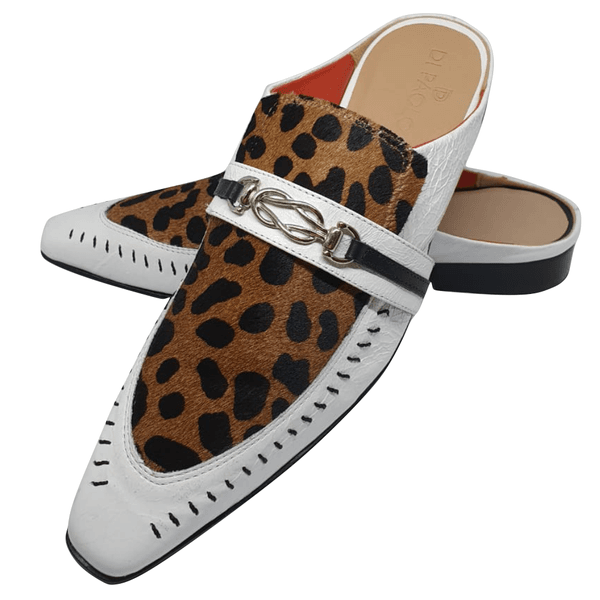 Babuche Masculino Em Couro Social Executivo Branco Onça Dubai Collection Ref: 1002 Branco