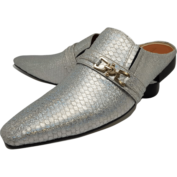 Babuche Masculino Dubai em Couro Social Executivo em Couro - Prata - Here Now Ref: 1010 Prata