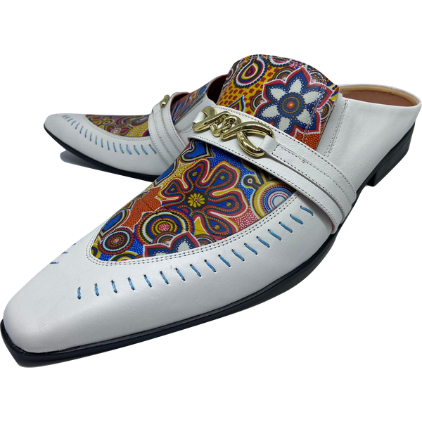 Babuche Masculino Em Couro Social Executivo Branco Flowers Dubai Collection Ref: 1040 Branco