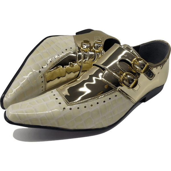 Sapato Masculino Em Couro Social Executivo Golden Off White Ref: 7116 Dourado