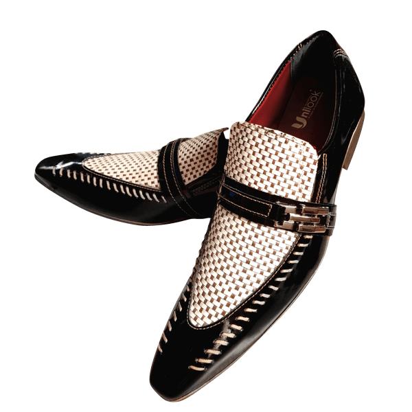 Sapato Masculino Italiano Em Couro Preto Com Branco Trice