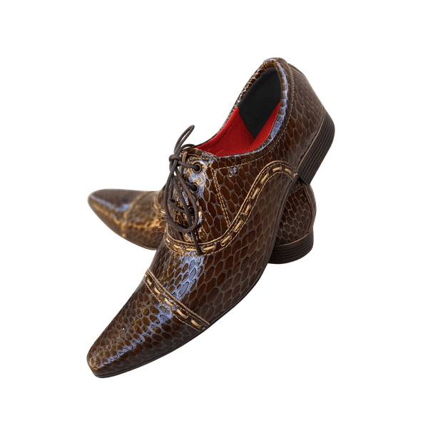 Sapato Masculino Italiano Em Couro Escamado Marrom Oxford