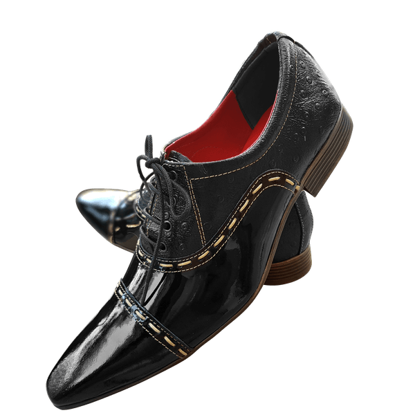 Sapato Masculino Italiano Em Couro Lizzo Preto Envernizado Oxford