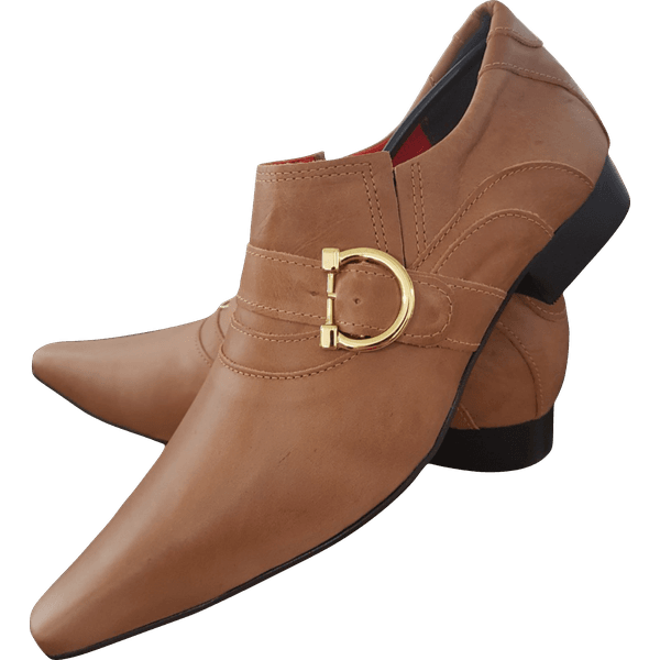 Sapato Masculino Italiano Em Couro Caramelo Bico Alongado Ref: 670