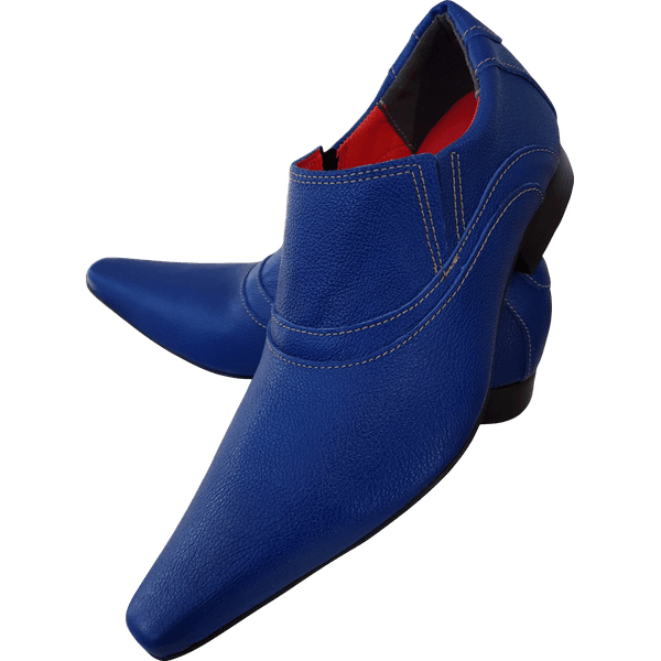 Sapato Masculino Italiano Em Couro Azul Fosco