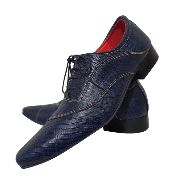 Sapato Masculino Italiano Em Couro Azul Escamado