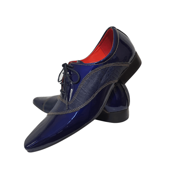 Sapato Masculino Italiano Em Couro Azul Verniz