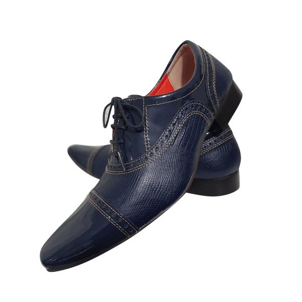 Sapato Masculino Italiano Em Couro Azul Fosco