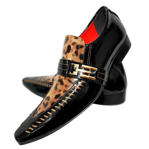 Sapato Masculino Italiano Couro Preto Envernizado com Onça Ref: 693