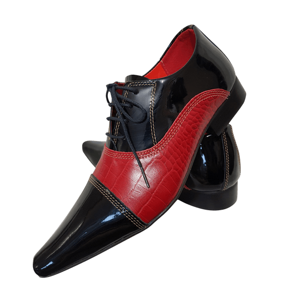 Sapato Masculino Italiano Em Couro Vermelho Jacaré Oxford