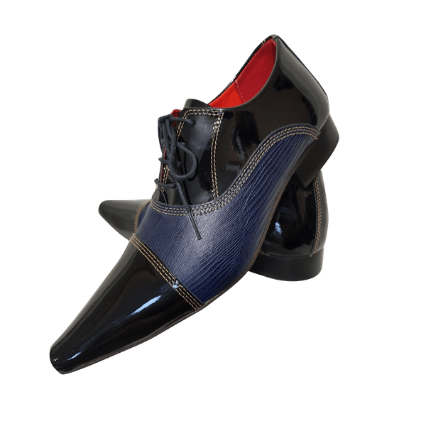 Sapato Masculino Italiano Em Couro Azul Com Preto Oxford