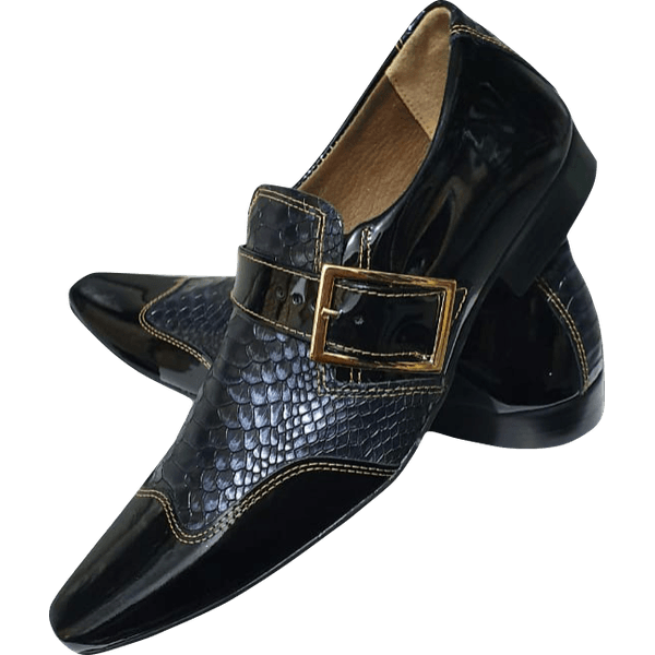 Sapato Masculino Em Couro - Italian Collection - Black Snake - Preto