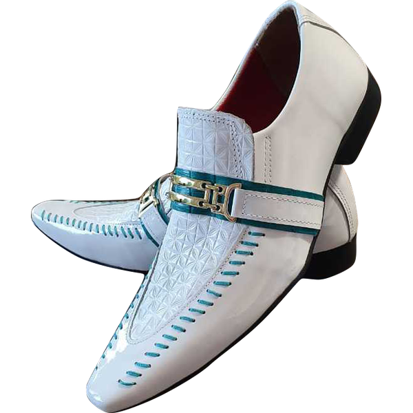 Sapato Masculino Em Couro - Italian Collection - Green Strips - Branco